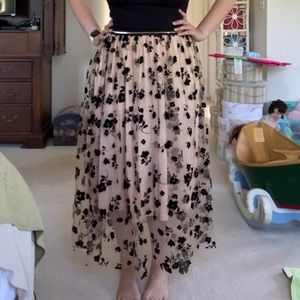 Blush & black maxi skirt